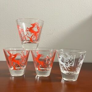 Federal Gazelle Glasses, Cocktail Glasses, Vintage Barware, Red Gazelle Glasses